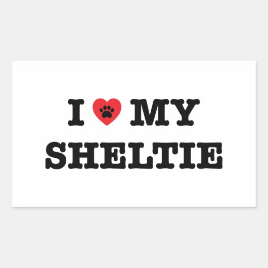 Rectangulaire Je Coeur Mon Sticker Sheltie (Devant)