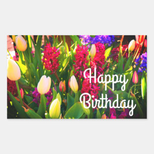 Rectangulaire Joyeux Anniversaire Fleurs de Printemps #5 Sticker