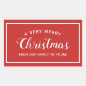 Rectangulaire Joyeux Noël De Notre Sticker Rouge Famille (Devant)