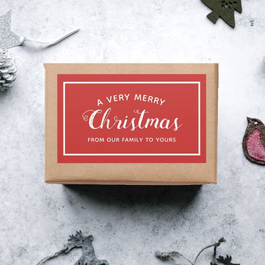 Rectangulaire Joyeux Noël De Notre Sticker Rouge Famille