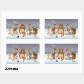 Rectangulaire Joyeux Noël! Sticker pour animaux de forêt mignons (Feuille)