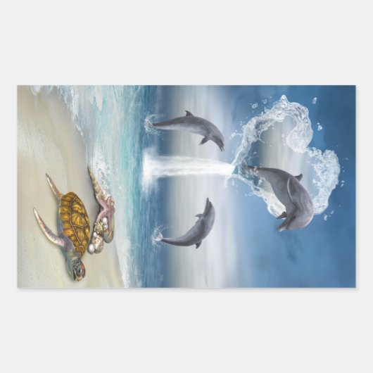 Rectangulaire Le coeur du Sticker des dauphins (Devant)