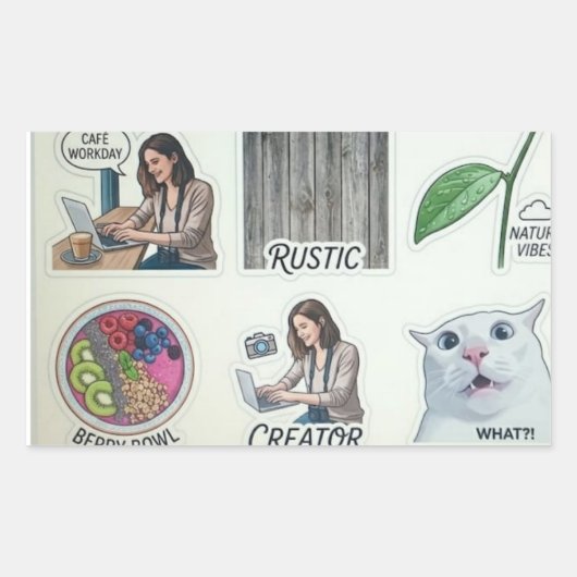 Rectangulaire Modern Creator & Nature Sticker Sheet - Funny Cat  (Devant)