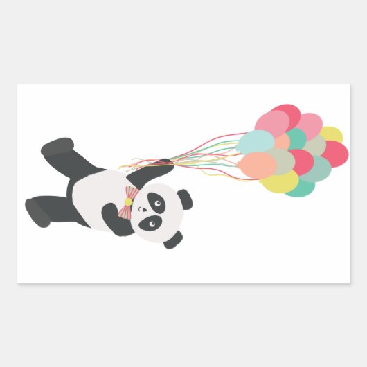 Rectangulaire Panda Party - Panda avec Ballons Sticker (Devant)