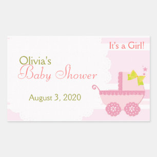 Rectangulaire Porte-bébé C'est un Sticker Baby shower rose fille