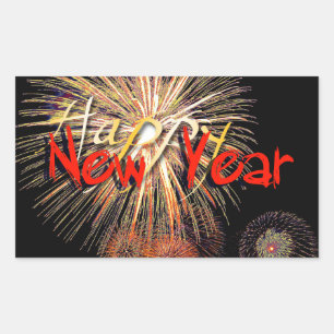 Rectangulaire Red Fireworks Happy New Year 2024 R Sticker