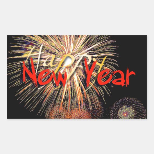 Rectangulaire Red Fireworks Happy New Year 2024 R Sticker (Devant)