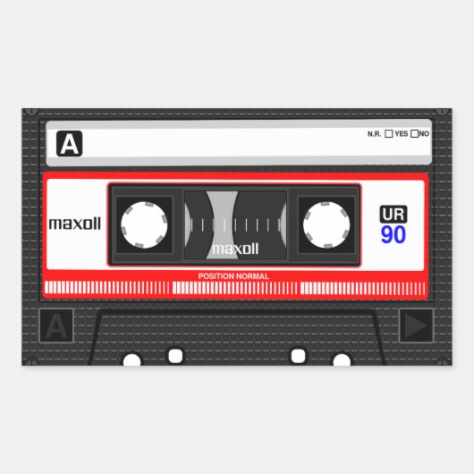 Rectangulaire RETRO CASSETTE TAPE STICKER les années 70 80s 90s (Devant)
