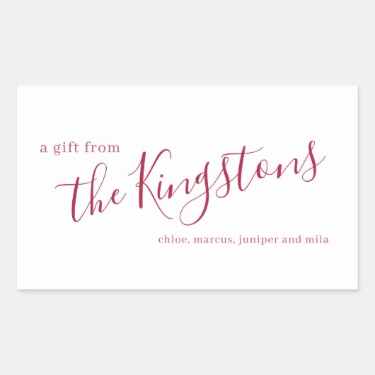 Rectangulaire Scarlet Nom de famille Script Sticker rectangulair (Devant)