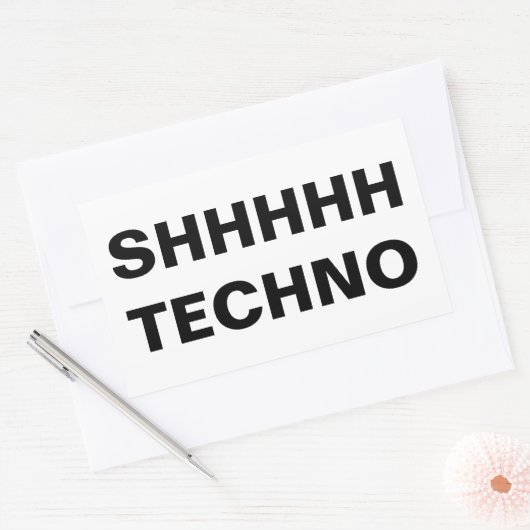 Rectangulaire SHHHHH TECHNO-clear back Custom-Cut Vinyl Sticker (Enveloppe)