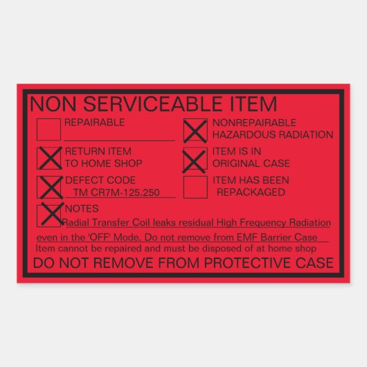 Rectangulaire Sticker à rayonnement non réparable (Devant)