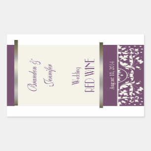 Rectangulaire Sticker à vin de Plum et Crème Mariage damassé