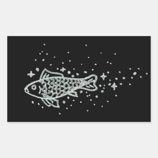 Rectangulaire Sticker au poisson en argent (Devant)