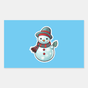 Rectangulaire Sticker avec mignon Snowman tenant une feuille