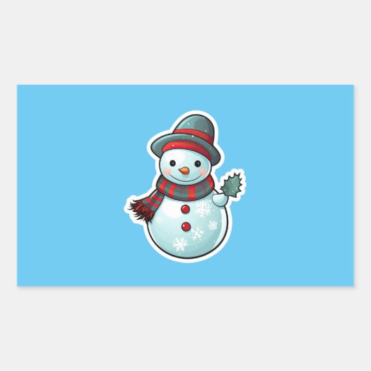 Rectangulaire Sticker avec mignon Snowman tenant une feuille (Devant)