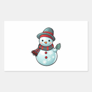 Rectangulaire Sticker avec mignon Snowman tenant une feuille