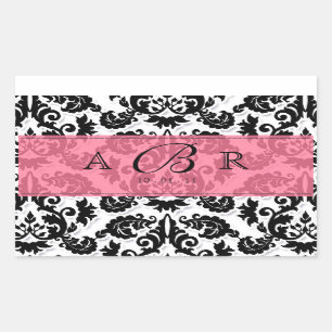 Rectangulaire Sticker Black White n Hot rose Fleur de Lis Damask