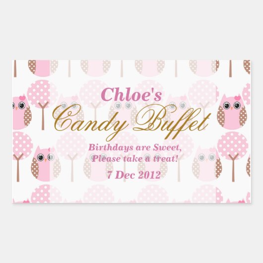 Rectangulaire Sticker Buffet Anniversaire de Chouette Whimsical (Devant)