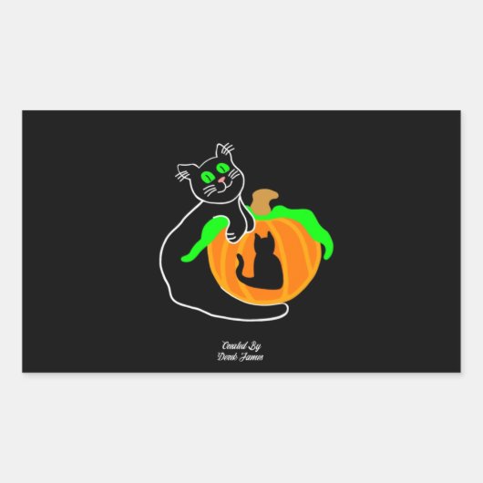 Rectangulaire Sticker Citrouille de chat noir (Devant)