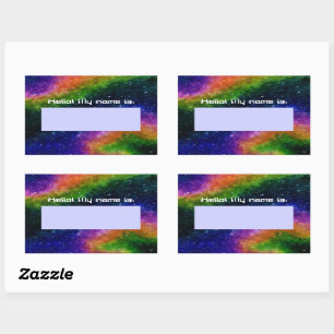 Rectangulaire Sticker Coloré Galaxy Anniversaire Party Nametag