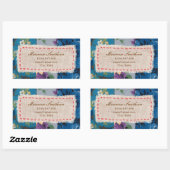 Rectangulaire Sticker d'adresse en tissu floral (bleu) (Feuille)