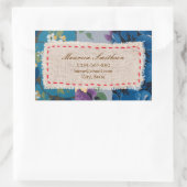 Rectangulaire Sticker d'adresse en tissu floral (bleu) (Sac)