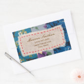 Rectangulaire Sticker d'adresse en tissu floral (bleu) (Enveloppe)