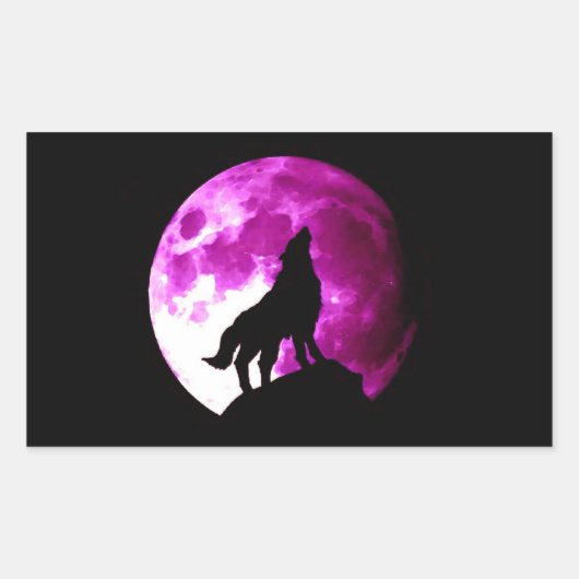 Rectangulaire Sticker de loup hurlant à la lune (Devant)