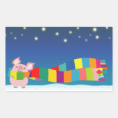 Rectangulaire Sticker de Noël du petit cochon (Devant)