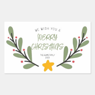 Rectangulaire Sticker de Noël Joyeux Aquarelle