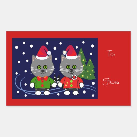 Rectangulaire Sticker de Noël mignon avec chats (Devant)
