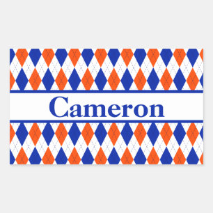 Rectangulaire Sticker de nom de Jacquard orange et bleu diamant