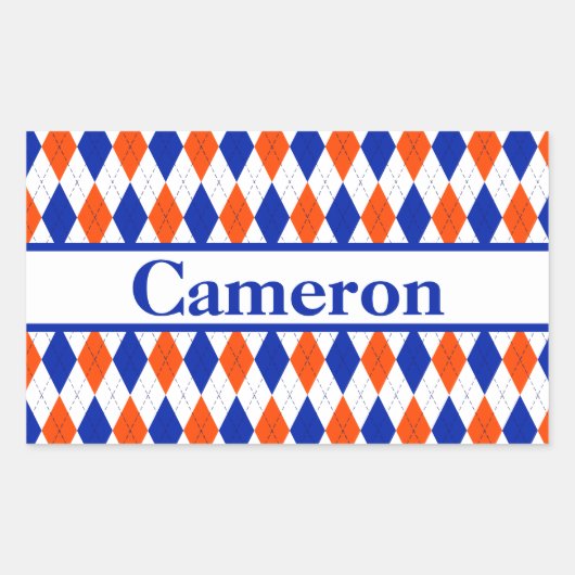 Rectangulaire Sticker de nom de Jacquard orange et bleu diamant (Devant)