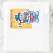 Rectangulaire sticker en or de Noël rectangle Snowman batteur. (Sac)