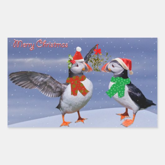 Rectangulaire Sticker Festive Puffins (Devant)