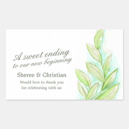Rectangulaire sticker feuille vert printemps art mariage bonbon (Devant)