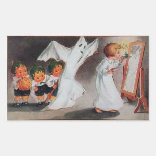 Rectangulaire Sticker Halloween vintage fille avec bougie