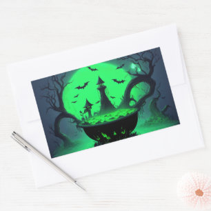 Rectangulaire Sticker Halloween Witch Cauldron