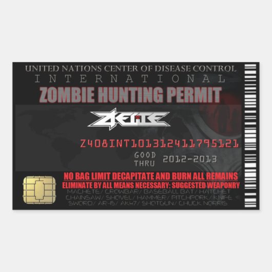 Rectangulaire Sticker international pour permis de chasse zombie (Devant)