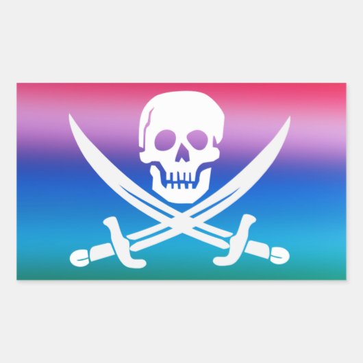 Rectangulaire Sticker Jolly roger pirate arc-en-ciel (Devant)