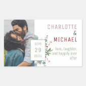 Rectangulaire Sticker Mariage aux Berries rouges et Eucalyptus (Devant)