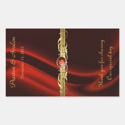 Rectangulaire Sticker Mariage en soie rouge or (Devant)