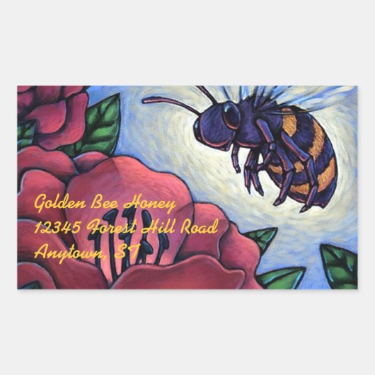 Rectangulaire Sticker Miel Bee Visite Fleurs Beekeeper Produit (Devant)
