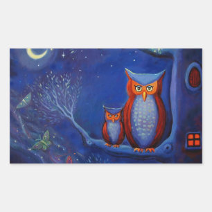 Rectangulaire Sticker Owl Art "The Forest At Night"
