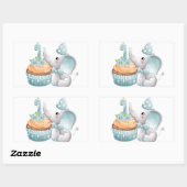 Rectangulaire Sticker pour bébé éléphant premier anniversaire bl (Feuille)
