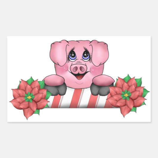 Rectangulaire Sticker pour cochon de Noël (Devant)