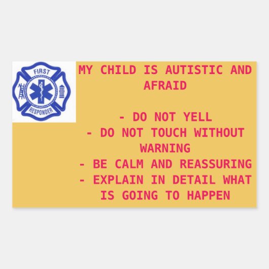 Rectangulaire Sticker pour les premiers intervenants - enfant au (Devant)