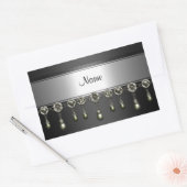 Rectangulaire Sticker Rectangle Noir Argent Chrome bijou trim (Enveloppe)