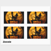 Rectangulaire Sticker rond Halloween classique / Scène hantée (Feuille)