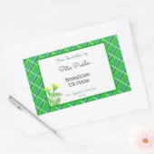 Rectangulaire Sticker vert ajustable avec fond et fleurs (Enveloppe)